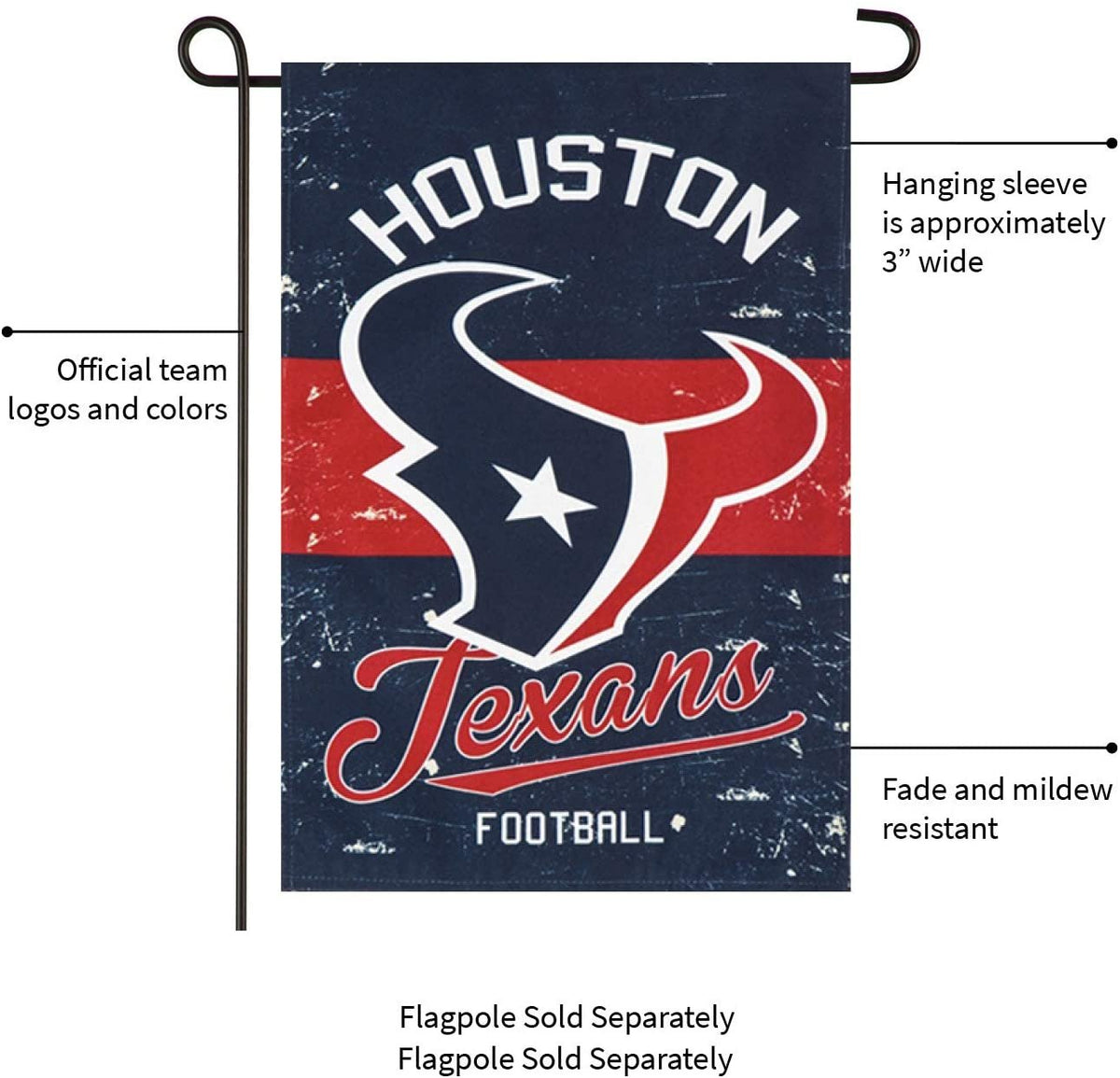 Houston Texans Premium Garden Flag Banner, Double Sided, Retro Vintage Design, Linen, 13x18 Inch 5