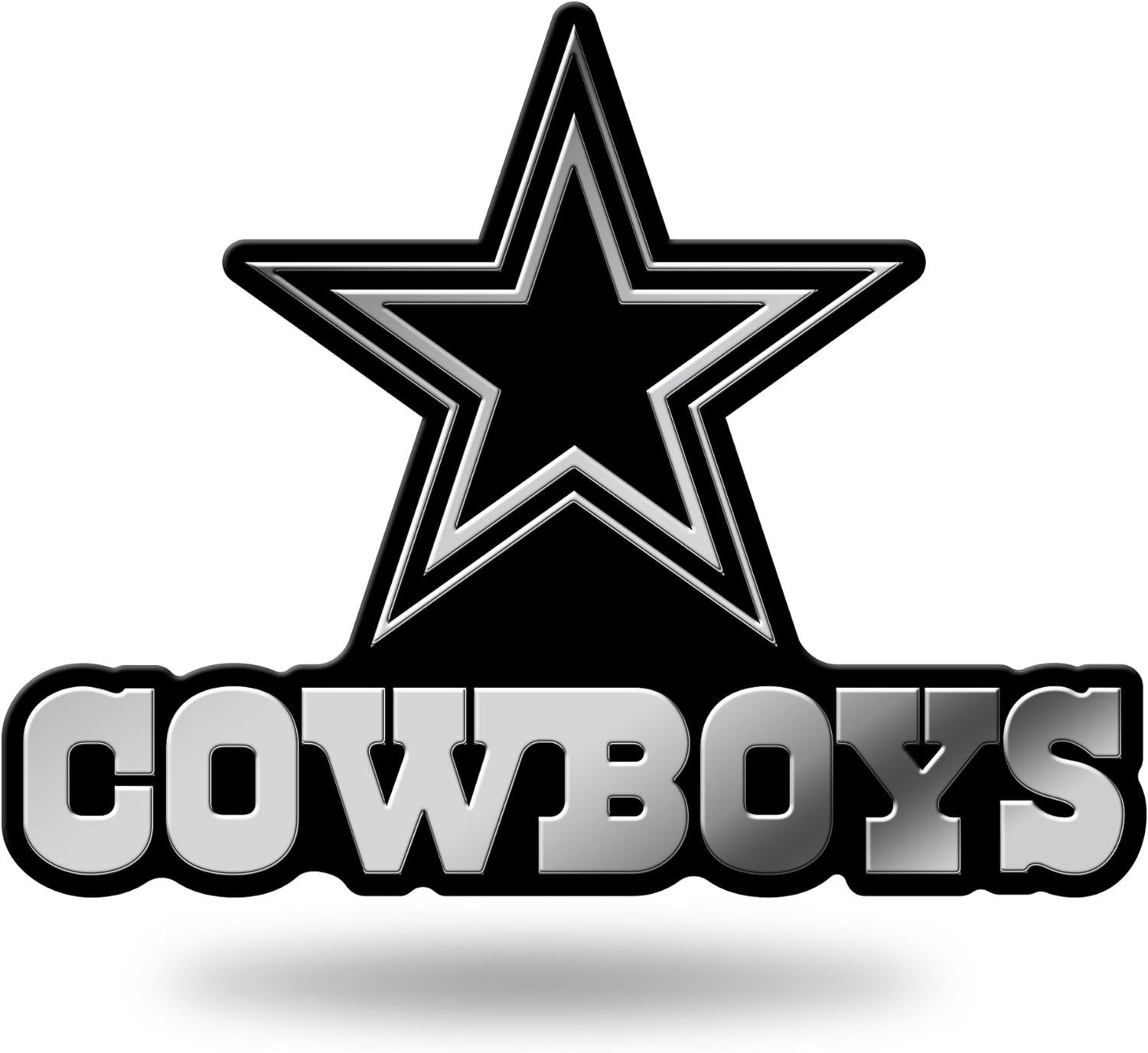 Dallas Cowboys Auto Emblem, Silver Chrome Color, Raised Molded Plastic, 3.5 Inch, Adhesive Tape Backing