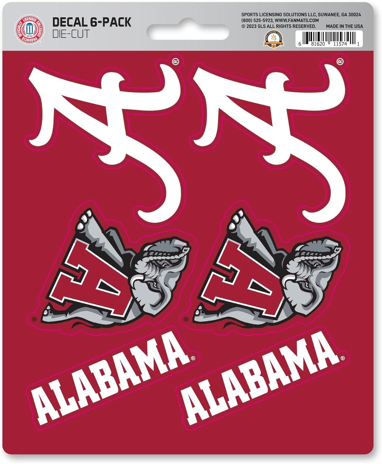 University of Alabama Crimson Tide 6-Piece Decal Sticker Set, 5x6 Inch Sheet, Gift for football fans for any hard surfaces around home, automotive, personal items 1