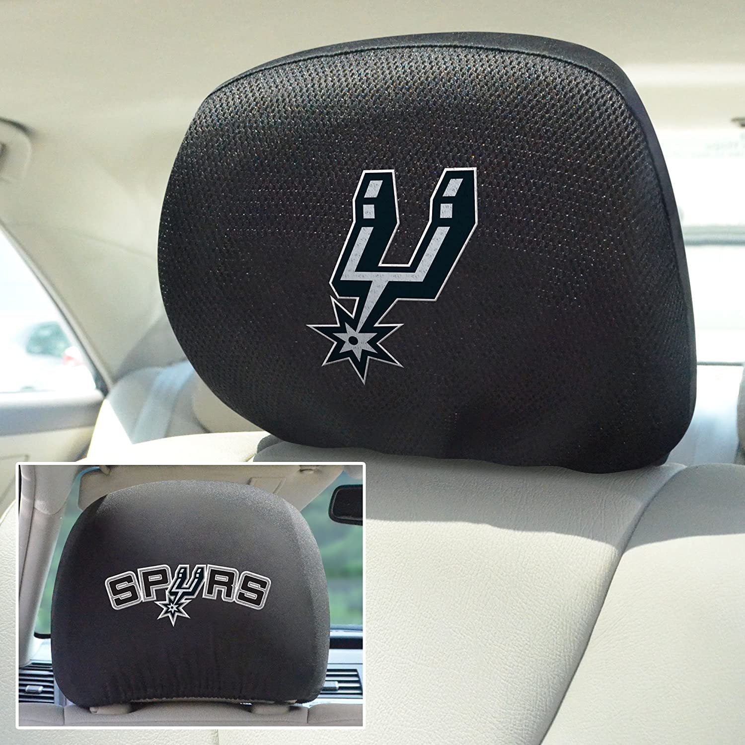 San Antonio Spurs Pair of Premium Auto Head Rest Covers, Embroidered, Black Elastic, 14x10 Inch 2