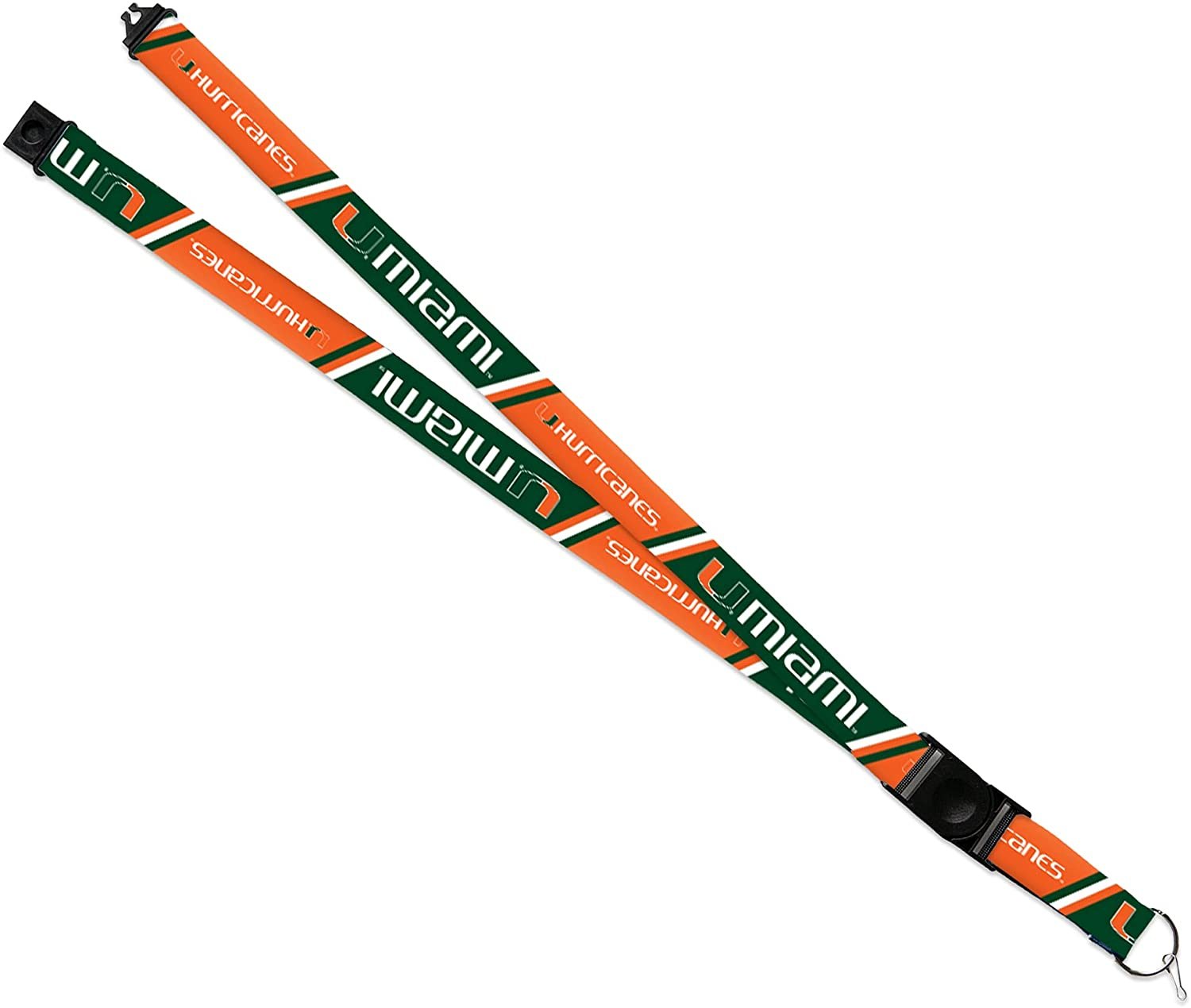University of Miami Hurricanes Lanyard Keychain Double Sided 18 Inch Button Clip Safety Breakaway 1