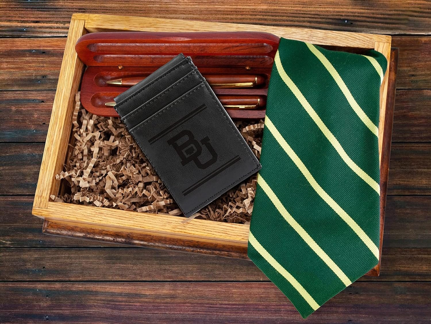 Baylor University Bears Premium Black Leather Wallet, Front Pocket Magnetic Money Clip, Laser Engraved, Vegan 4