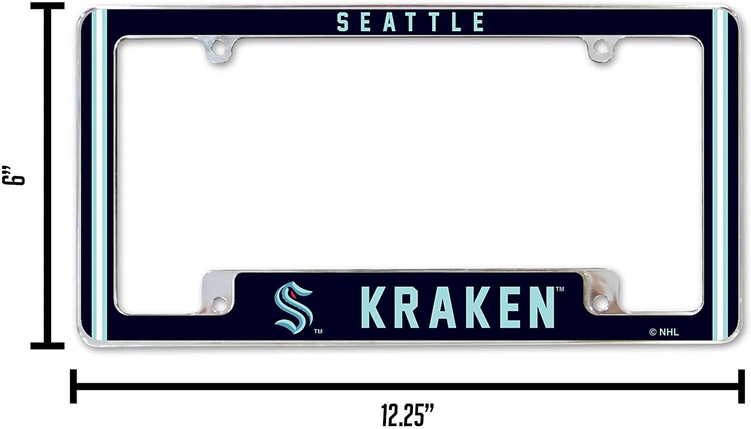 Seattle Kraken Metal License Plate Frame Chrome Tag Cover Alternate Design 6x12 Inch 4