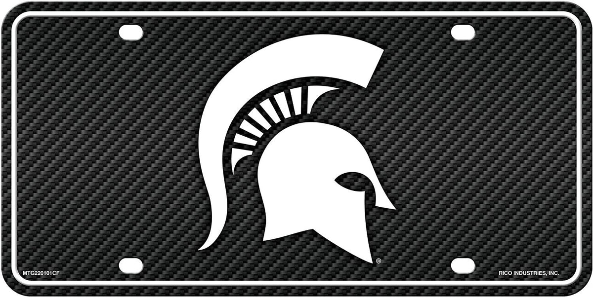 Michigan State University Spartans Metal Auto Tag License Plate, Carbon Fiber Design, 6x12 Inch