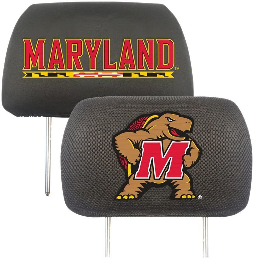 University of Maryland Terrapins Pair of Premium Auto Head Rest Covers, Embroidered, Black Elastic, 14x10 Inch 3