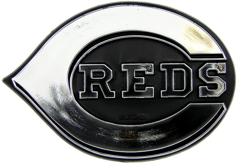Cincinnati Reds Auto Emblem, Plastic Molded, Silver Chrome Color, Raised 3D Effect, Adhesive Backing 1