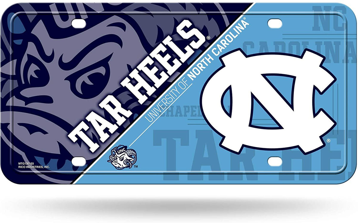 University of North Carolina Tar Heels Metal Auto Tag License Plate, Split Design, 6x12 Inch 1