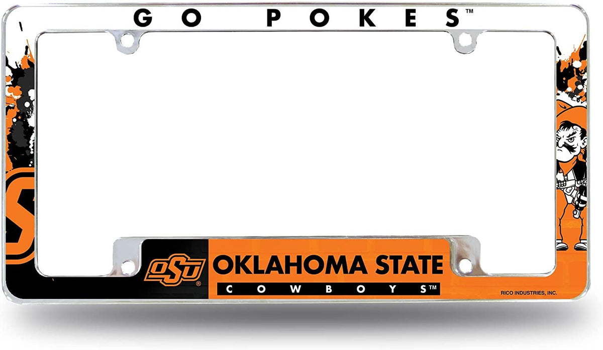 Oklahoma State University Cowboys Metal License Plate Frame Tag Cover All Over Design 12x6 Inch