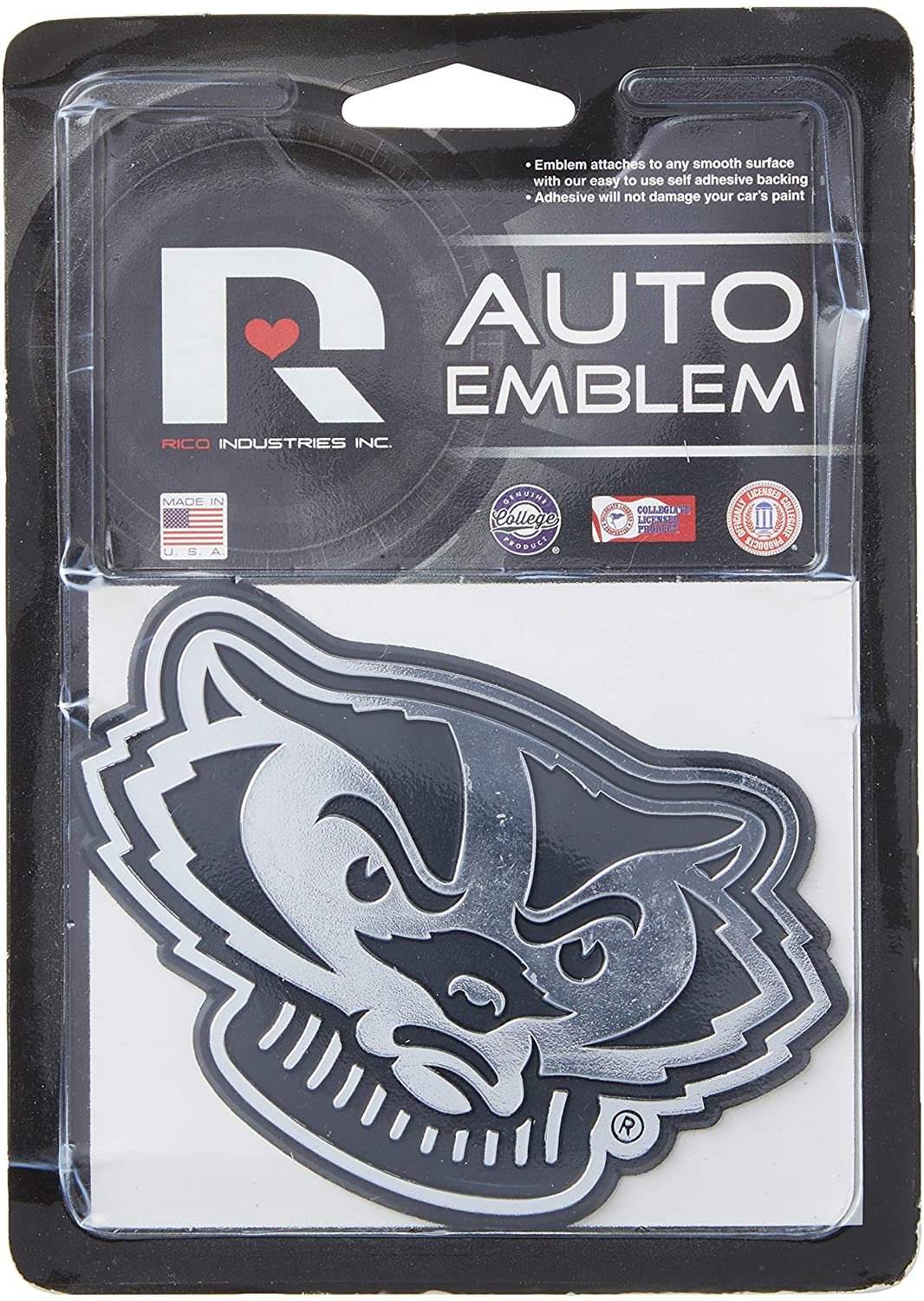 University of Wisconsin Badgers Silver Chrome Color Auto Emblem, Raised Molded Plastic, 3.5 Inch, Adhesive Tape Backing 2