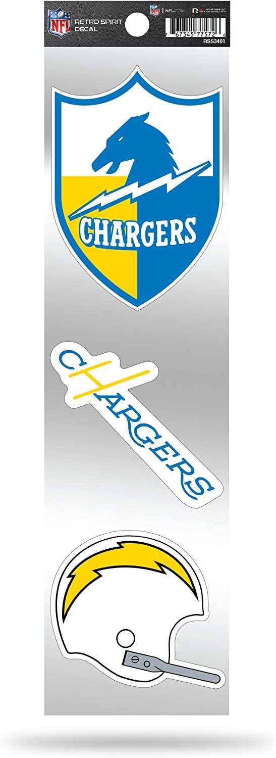 Los Angeles Chargers 3-Piece Sticker Decal Sheet, Retro Spirit Design, 3x12 Sheet, Size of individual decals will vary