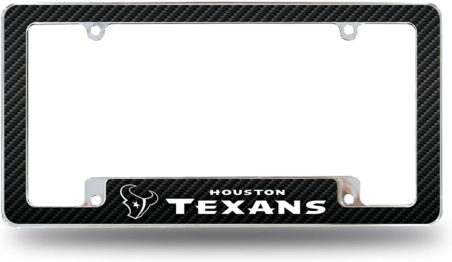 Houston Texans Metal License Plate Frame Chrome Tag Cover Carbon Fiber Design 6x12 Inch