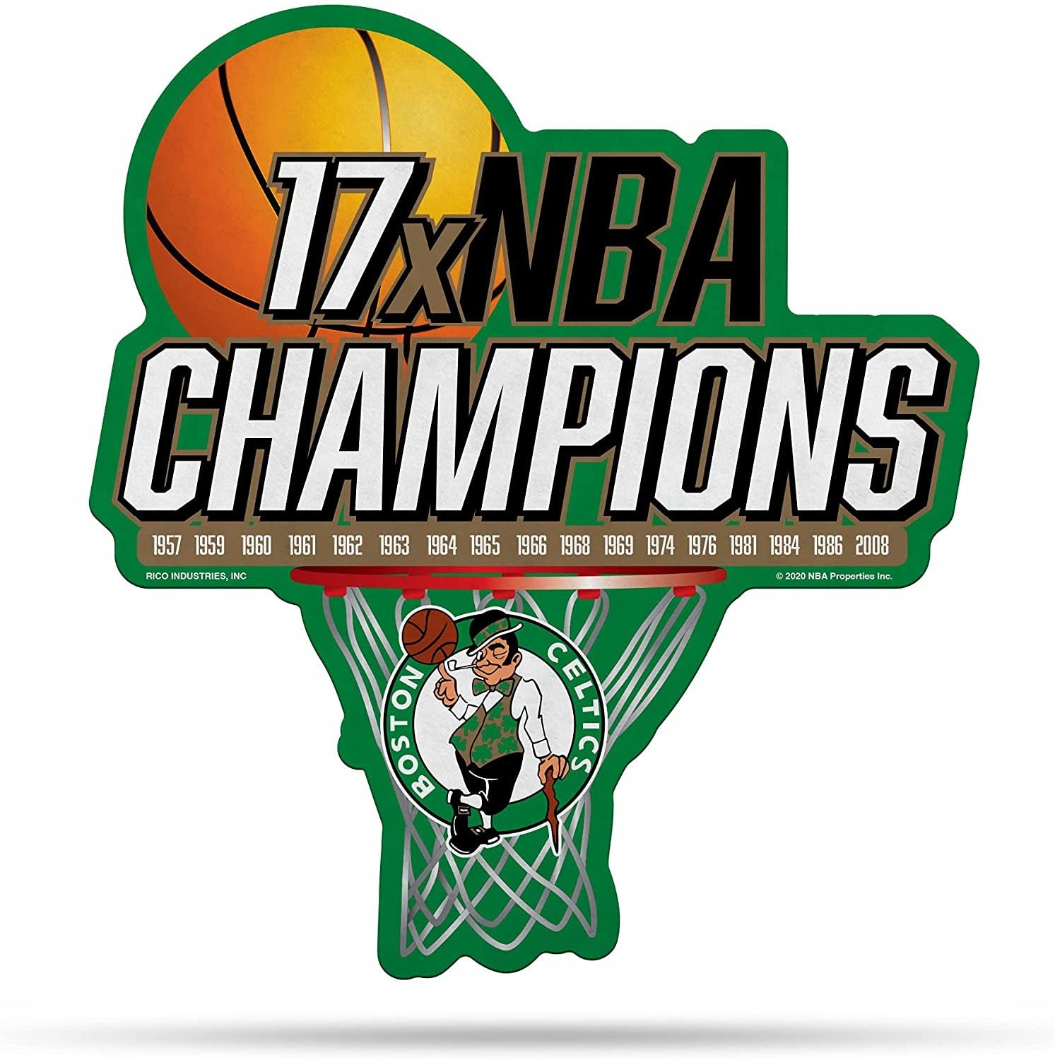 Boston Celtics 17-Time Champions Soft Felt Pennant, State Design, Shape Cut, 18 Inch, Easy To Hang 1