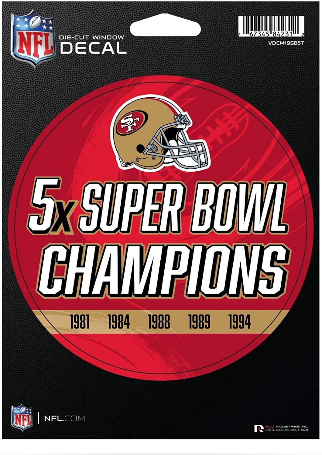 San Francisco 49ers 5" Decal Sticker 5X Time Champions Flat Vinyl Auto Emblem Football 1