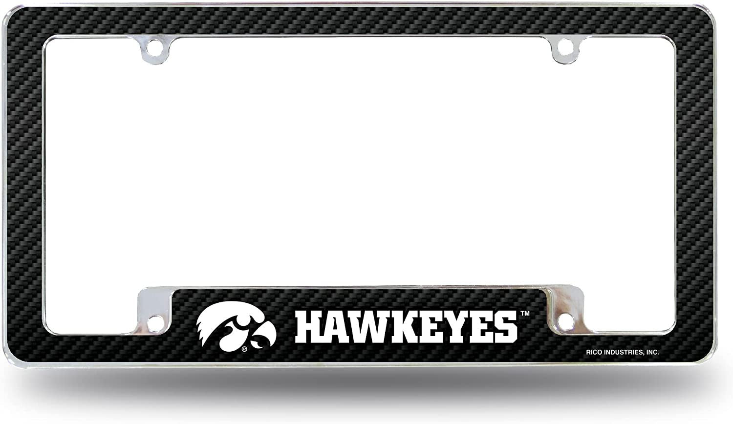 University of Iowa Hawkeyes Metal License Plate Frame Chrome Tag Cover 12x6 Inch Carbon Fiber Design 1