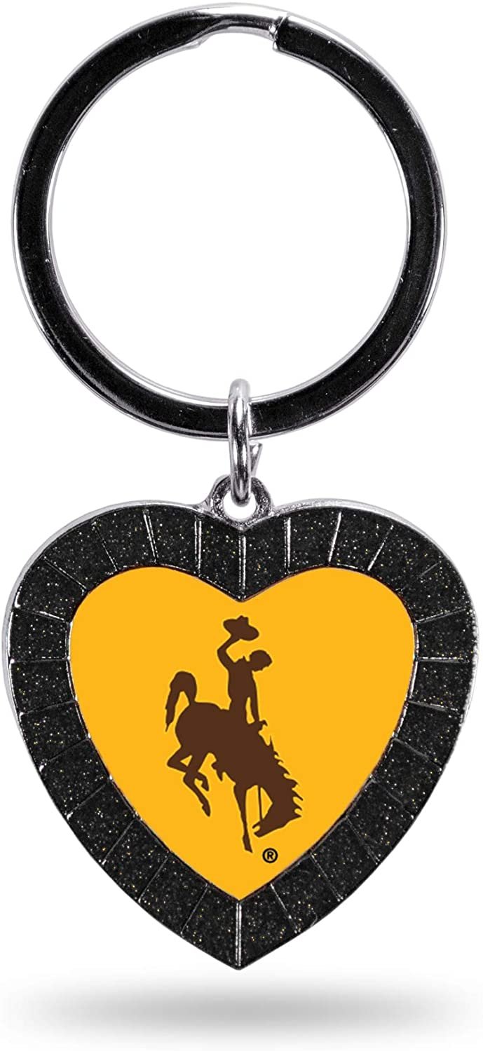 NCAA Wyoming Cowboys NCAA Rhinestone Heart Colored Keychain, Black, 3-inches in length