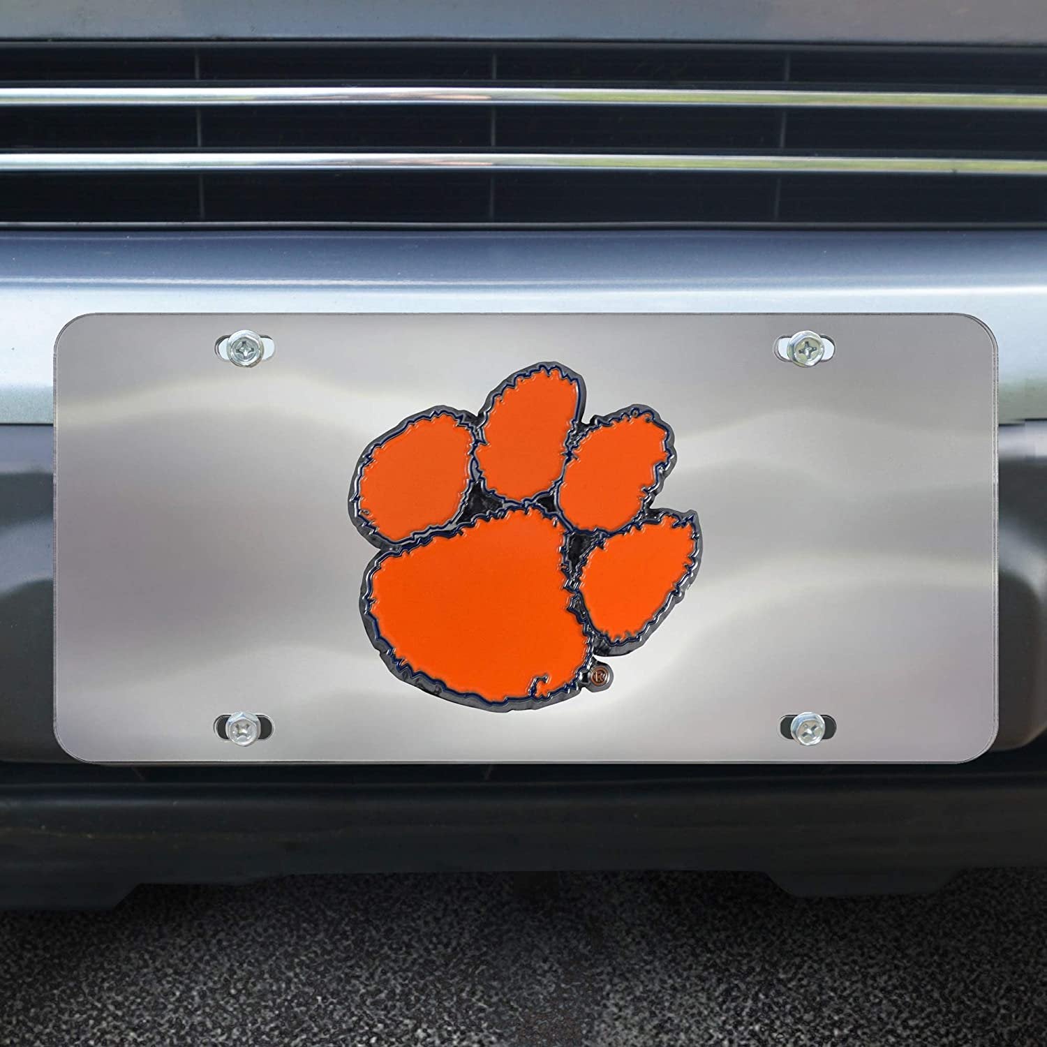 Clemson University Tigers License Plate Tag, Premium Stainless Steel Diecast, Chrome, Raised Solid Metal Color Emblem, 6x12 Inch
