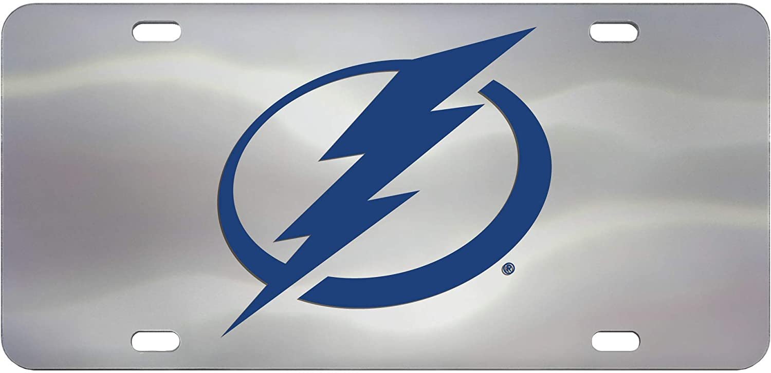 Tampa Bay Lightning License Plate Tag, Premium Stainless Steel Diecast, Chrome, Raised Solid Metal Color Emblem, 6x12 Inch