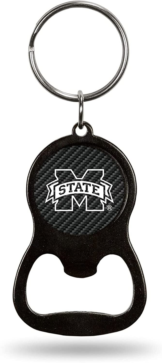Mississippi State University Bulldogs Premium Solid Metal Keychain Bottle Opener, Carbon Fiber Design 1
