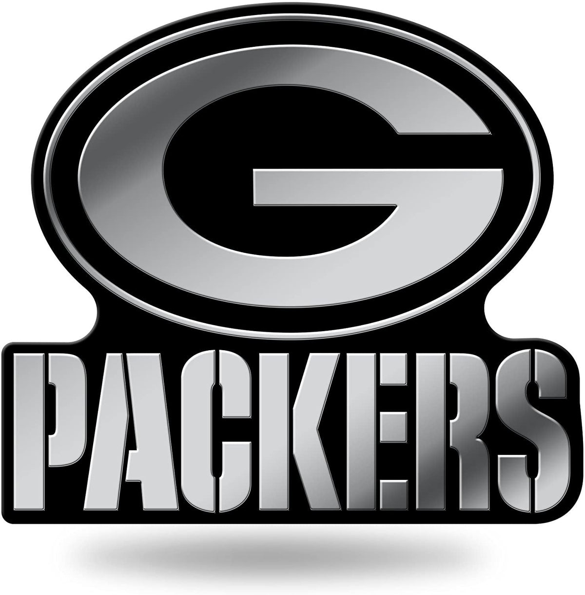Green Bay Packers Auto Emblem, Silver Chrome Color, Raised Molded Plastic, 3.5 Inch, Adhesive Tape Backing