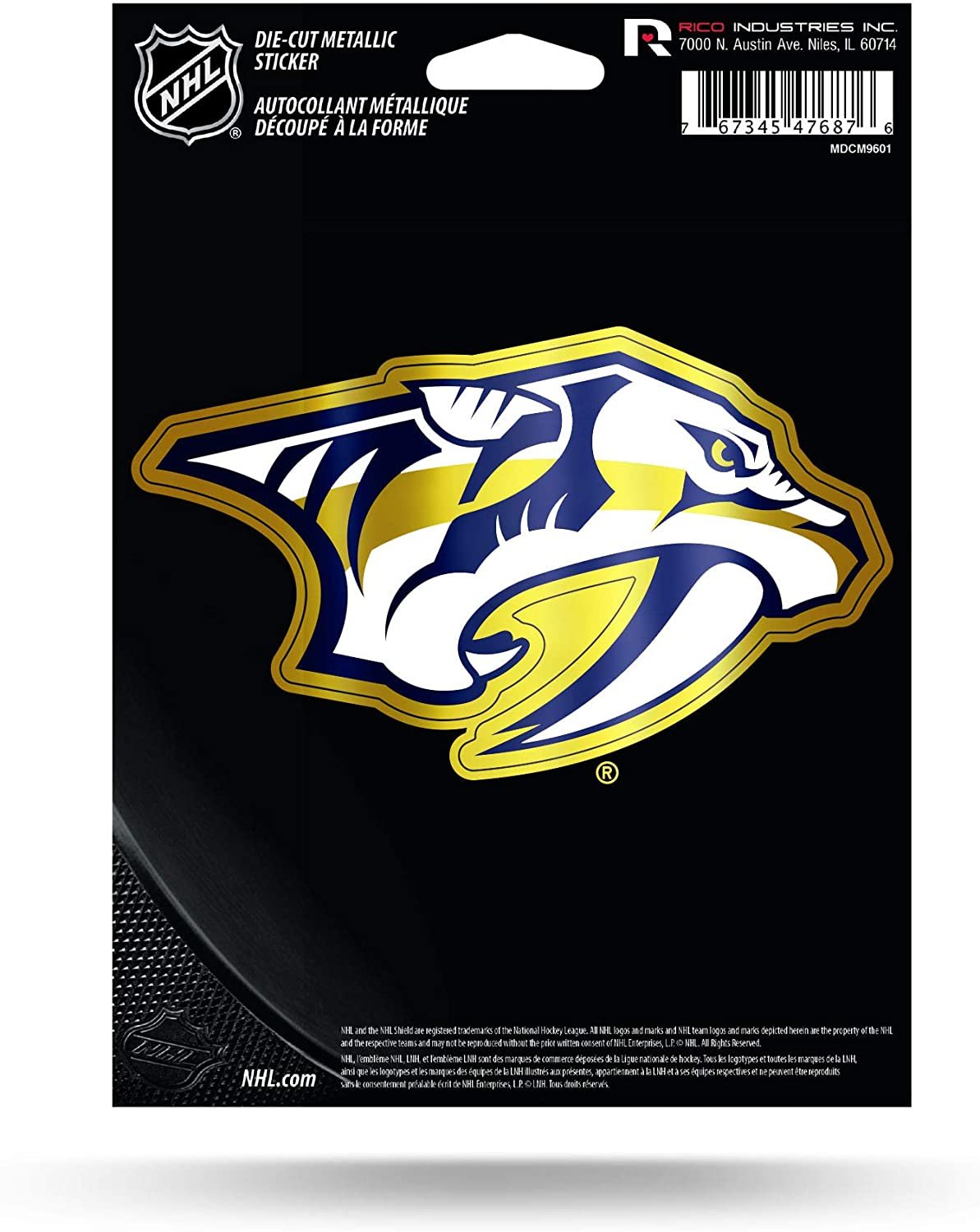Nashville Predators 5 Inch Die Cut Decal Sticker, Metallic Shimmer Design, Full Adhesive Backing