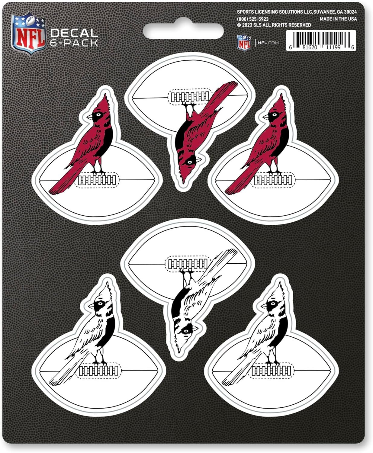 Arizona Cardinals 6-Piece Decal Sticker Set, Vintage Retro Logo, 5x6 Inch Sheet, Gift for football fans for any hard surfaces around home, automotive, personal items 1