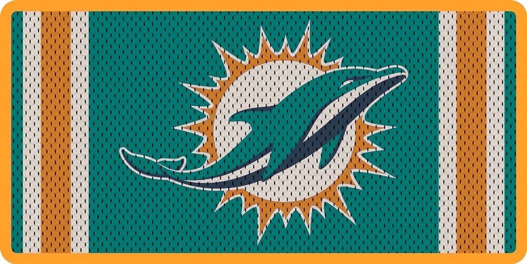 Miami Dolphins Premium Laser Cut Tag License Plate, Jersey Design, Mirrored Acrylic Inlaid, 6x12 Inch 1