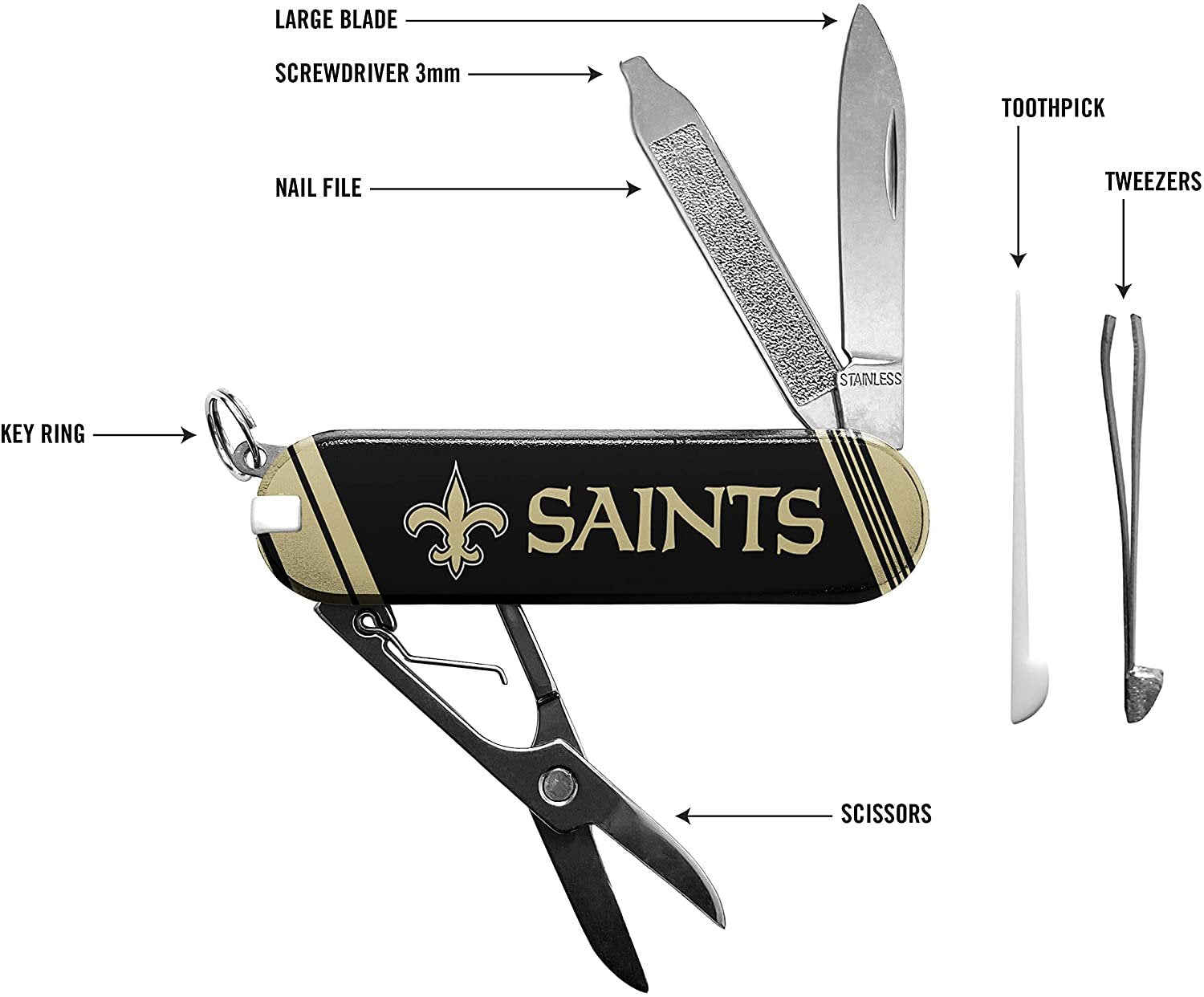 New Orleans Saints Premium 7-Piece Multi Tool, Essential Pocket Utility Knife