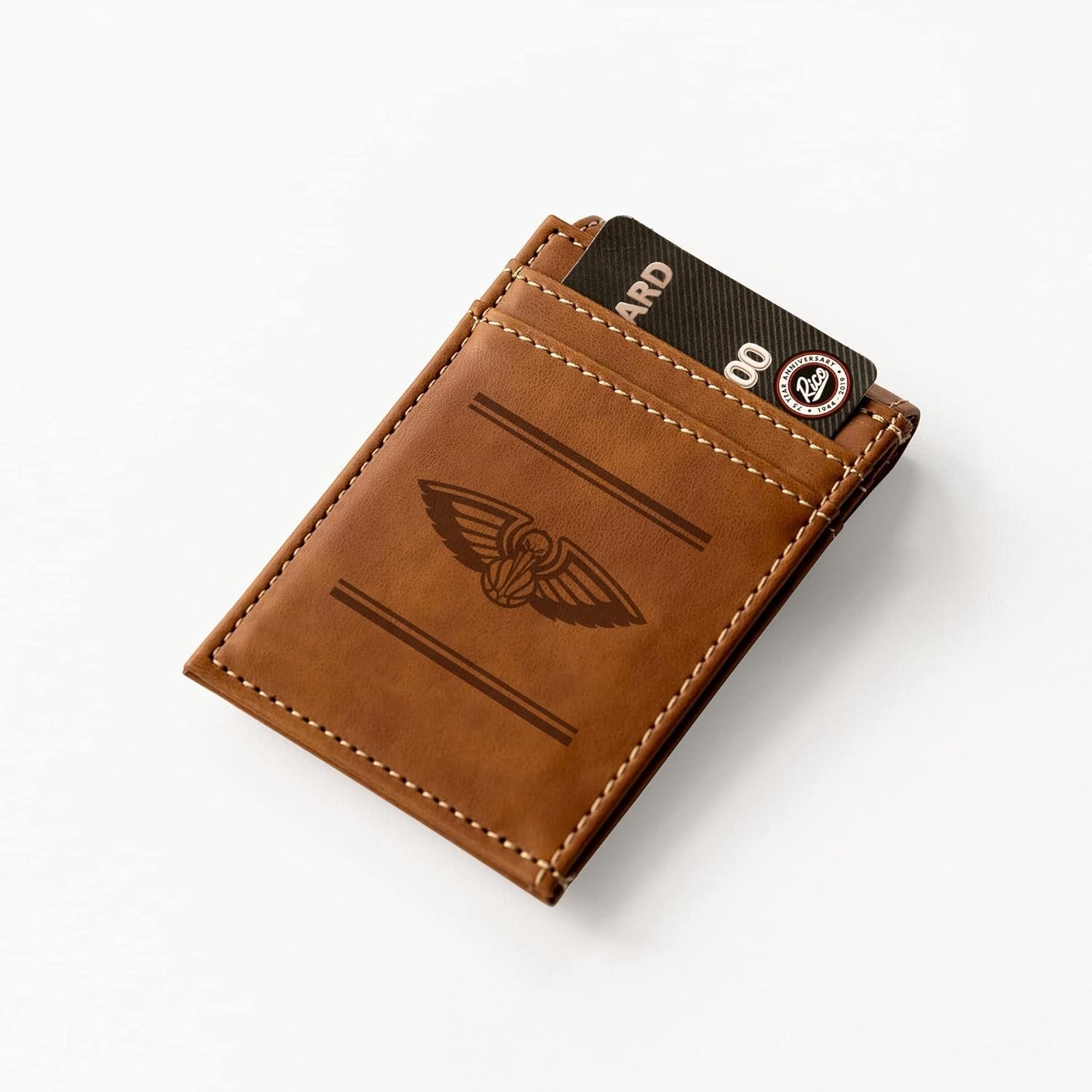 NBA New Orleans Pelicans Premium Laser Engraved Vegan Brown Leather Front Pocket Wallet - Compact and Slim yet Sturdy Design - Perfect to Show Your Team Pride or Gift
