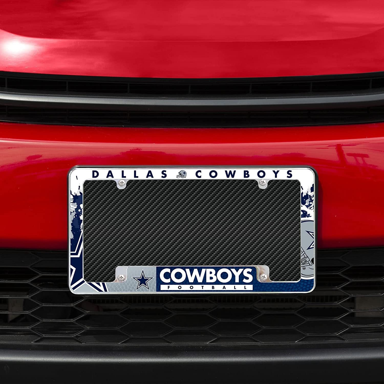 Dallas Cowboys Premium Metal License Plate Frame Tag Cover, All Over Design, 12x6 Inch 2