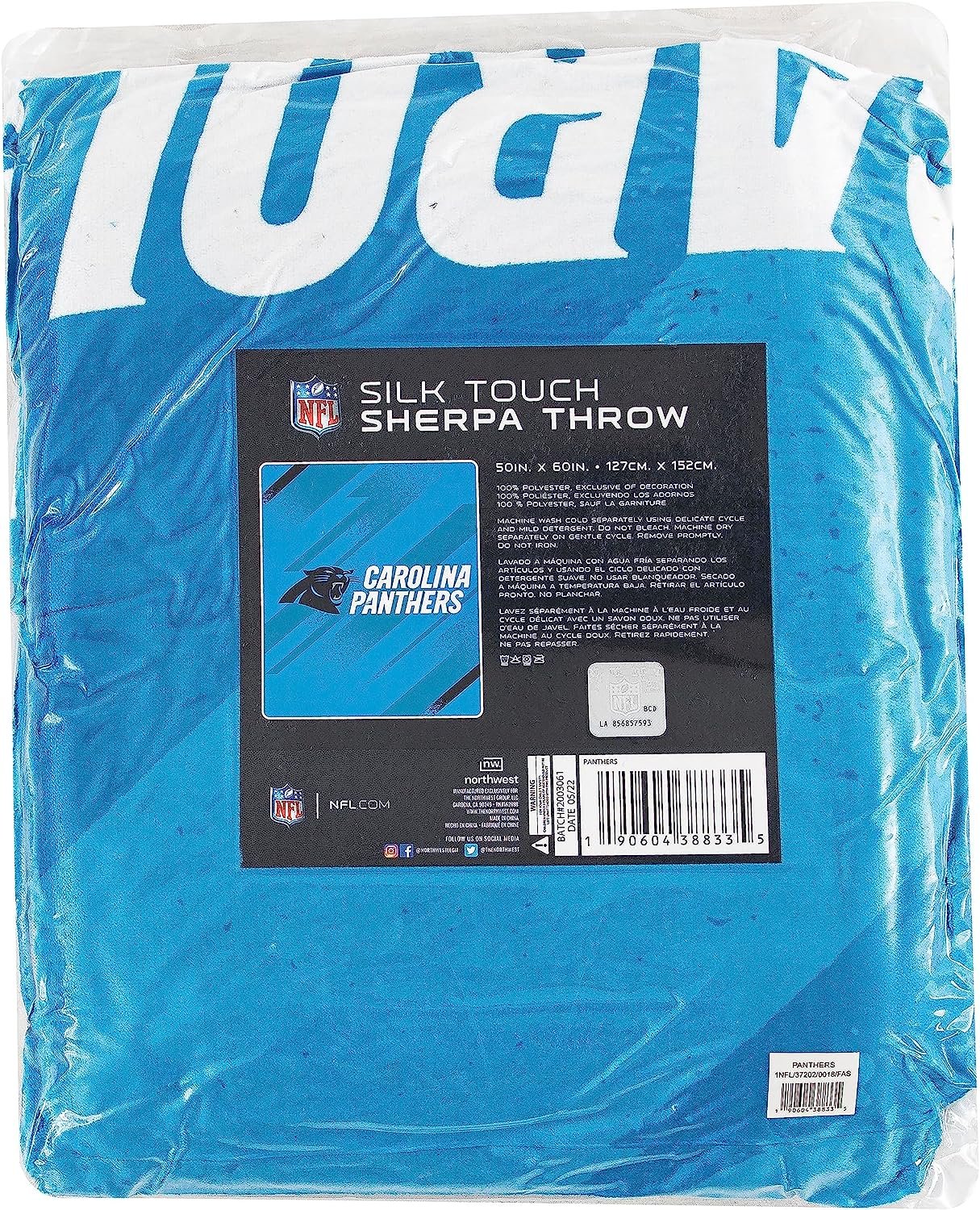 Carolina Panthers Throw Blanket, Sherpa Raschel Polyester, Silk Touch Style, Velocity Design, 50x60 Inch 2