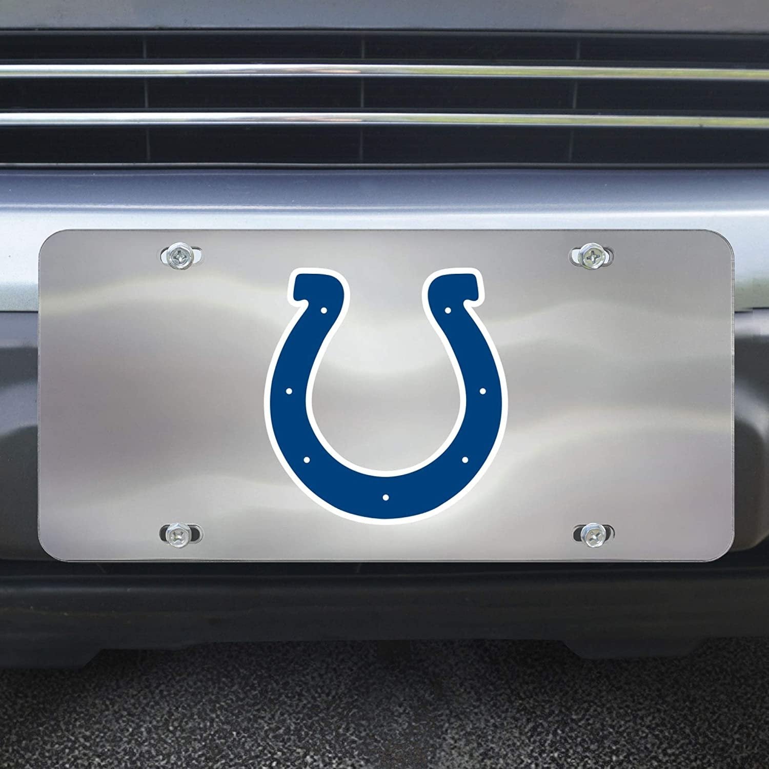 Indianapolis Colts License Plate Tag, Premium Stainless Steel Diecast, Chrome, Raised Solid Metal Color Emblem, 6x12 Inch