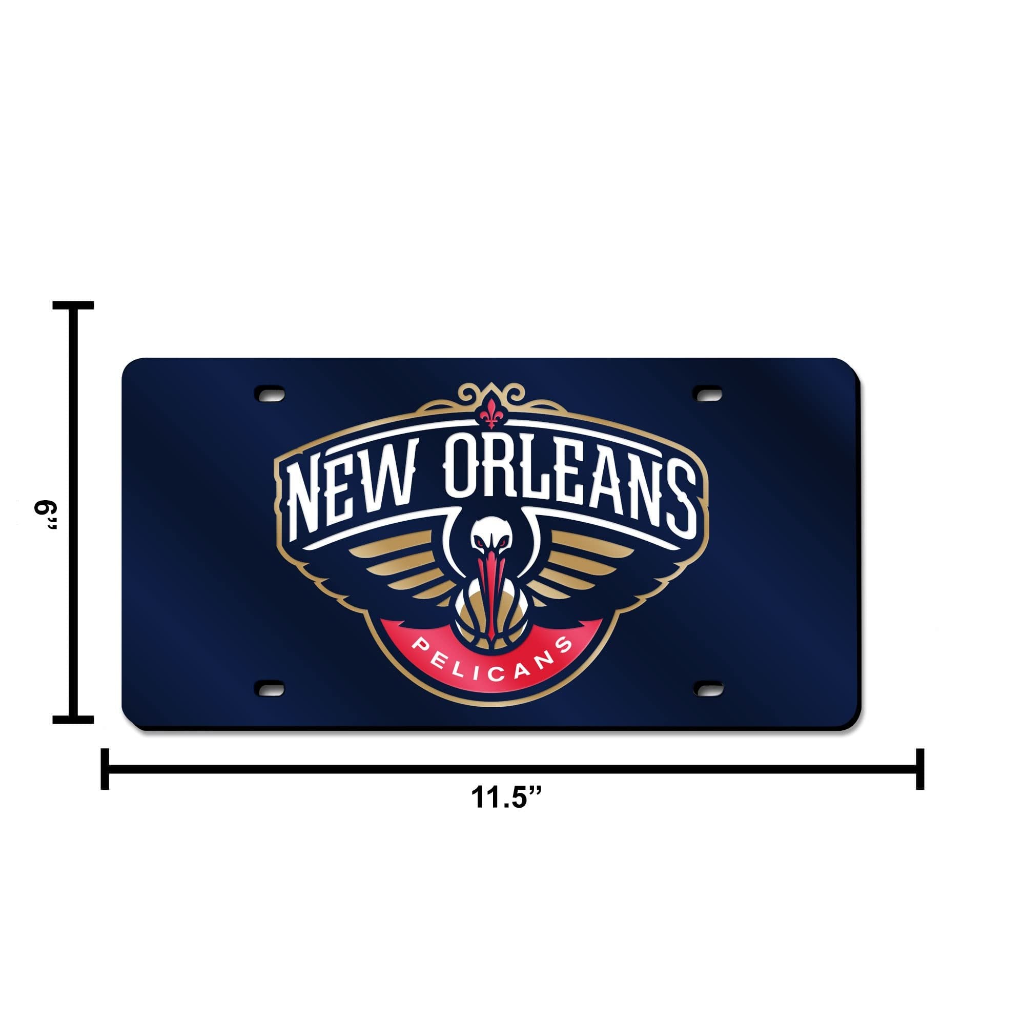 New Orleans Pelicans Premium Laser Cut Tag License Plate, Mirrored Acrylic Inlaid, Blue, 6x12 Inch 5