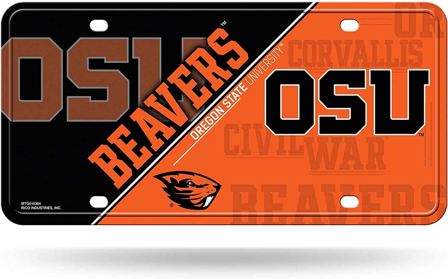 Oregon State University Beavers Metal Auto Tag License Plate, Split Design, 6x12 Inch 1
