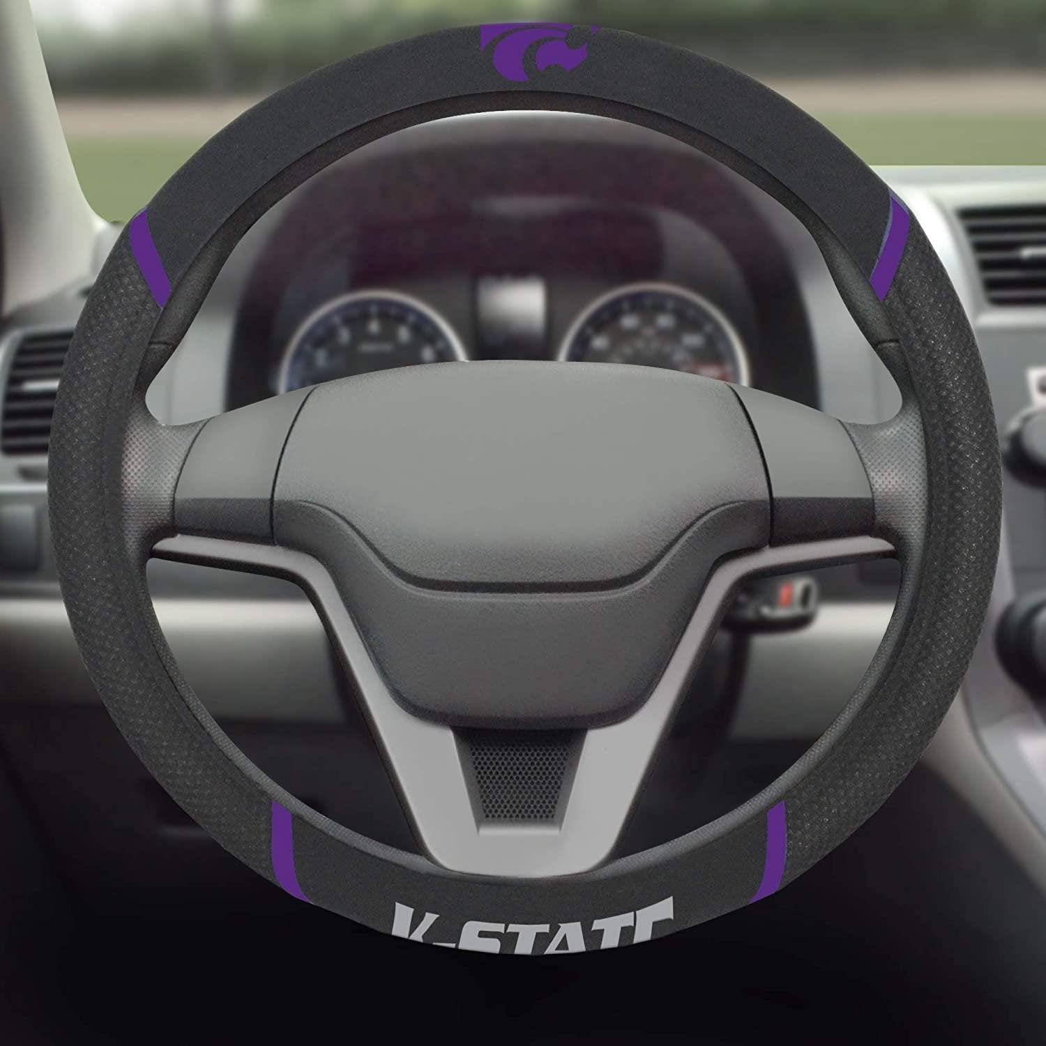 Kansas State Wildcats Steering Wheel Cover Premium Embroidered Black 15 Inch University 3