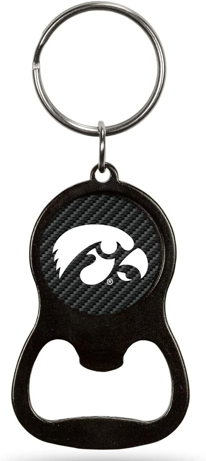 University of Iowa Hawkeyes Premium Solid Metal Keychain Bottle Opener, Carbon Fiber Design
