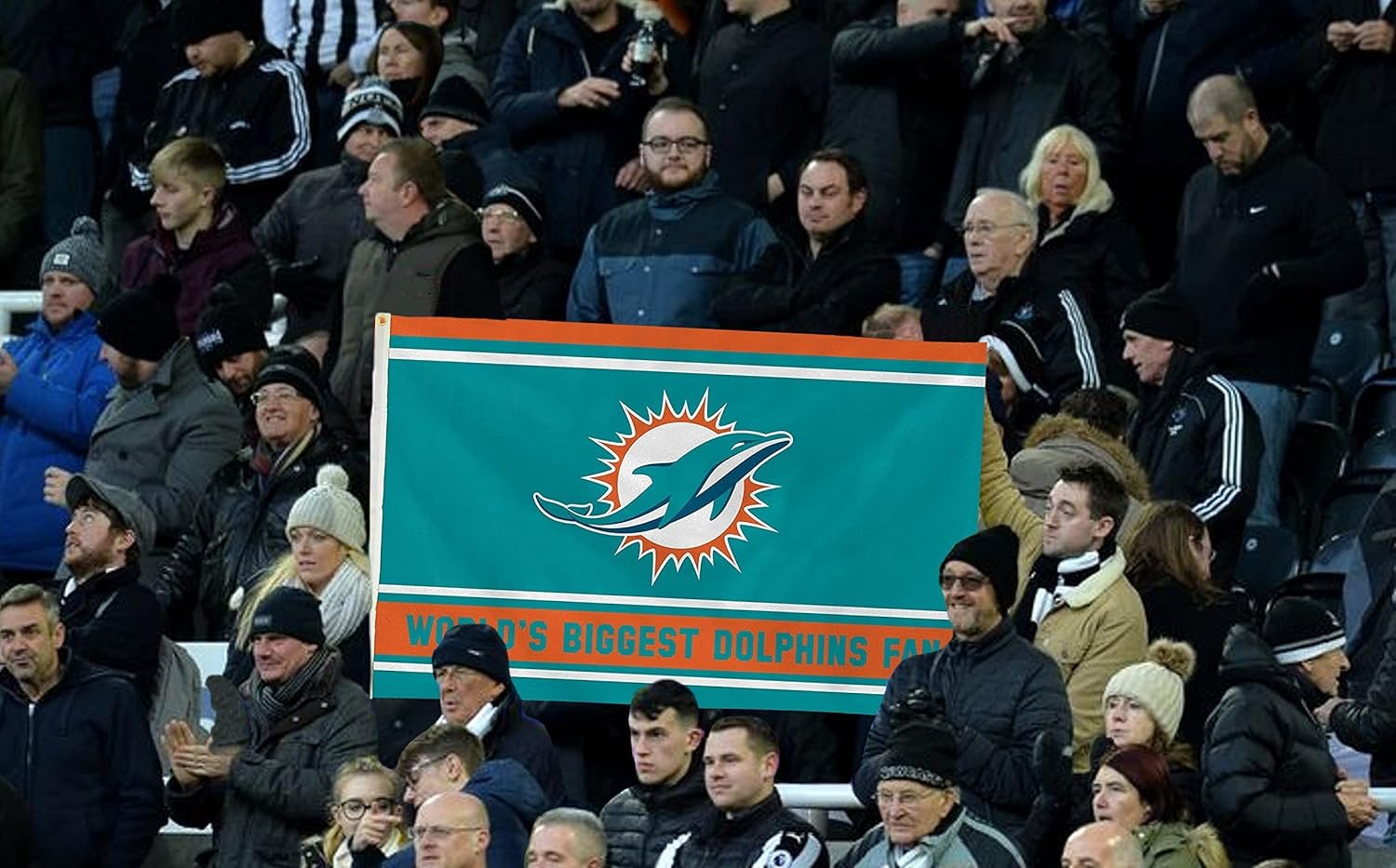 Miami Dolphins 3x5 Feet Flag Banner, World's Biggest Fan, Metal Grommets, Single Sided, Indoor or Outdoor Use 3