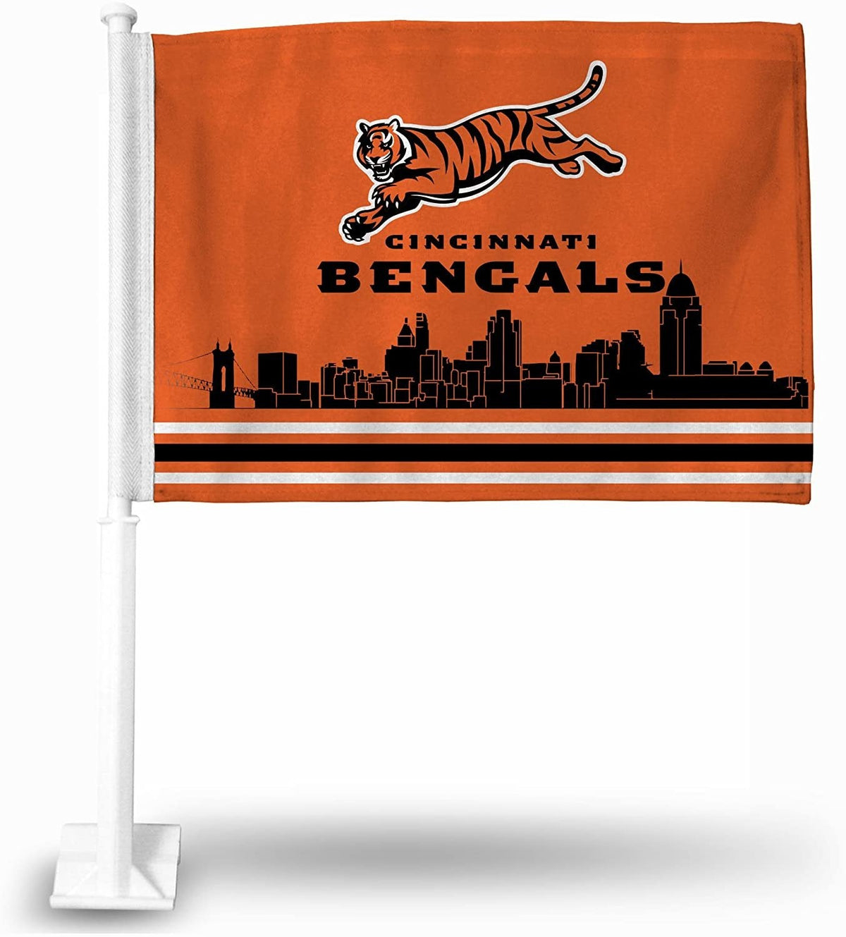 Cincinnati Bengals Car Flag with Display Pole City Skyline Design 1