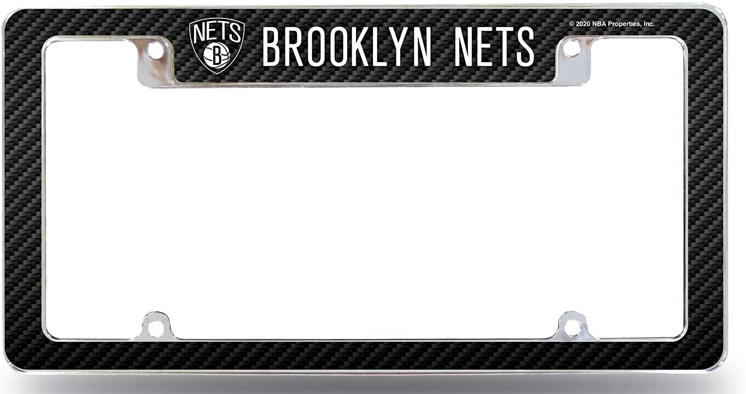 Brooklyn Nets Metal License Plate Frame Chrome Tag Cover, Carbon Fiber Design, 12x6 Inch 1