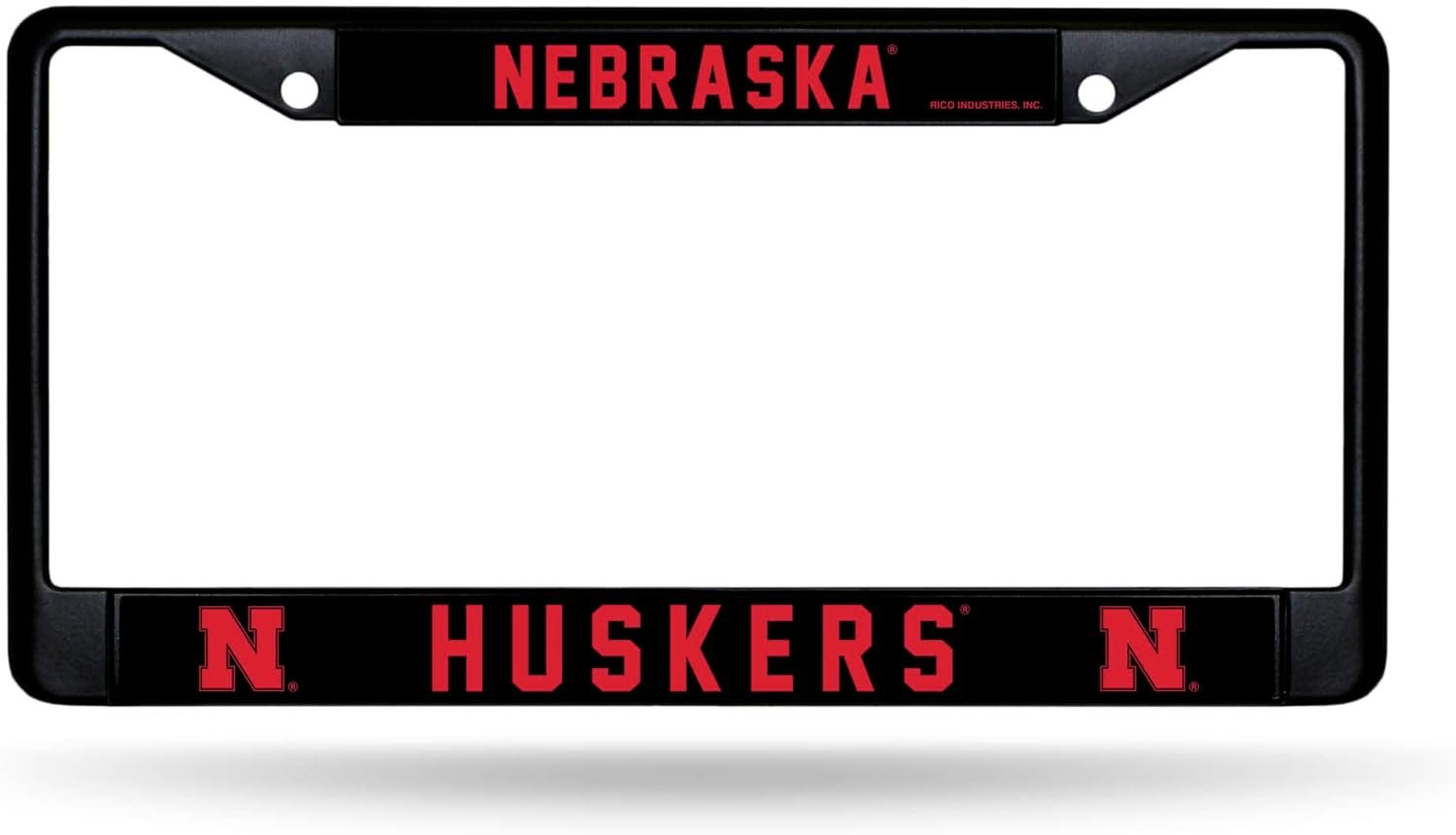 University of Nebraska Cornhuskers Black Metal License Plate Frame Chrome Tag Cover, 12x6 Inch