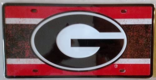 University of Georgia Bulldogs Premium Laser Cut Tag License Plate, Vintage Design, Mirrored Acrylic Inlaid, 6x12 Inch 1
