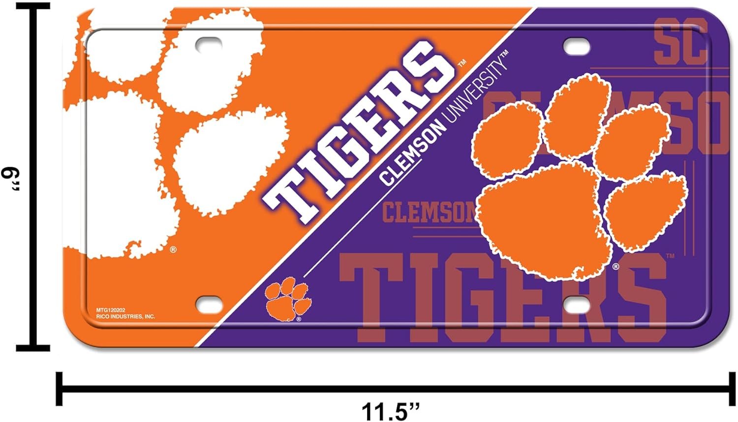 Clemson University Tigers Metal Tag License Plate, 12x6 Inch, Pre-drilled Holes 6