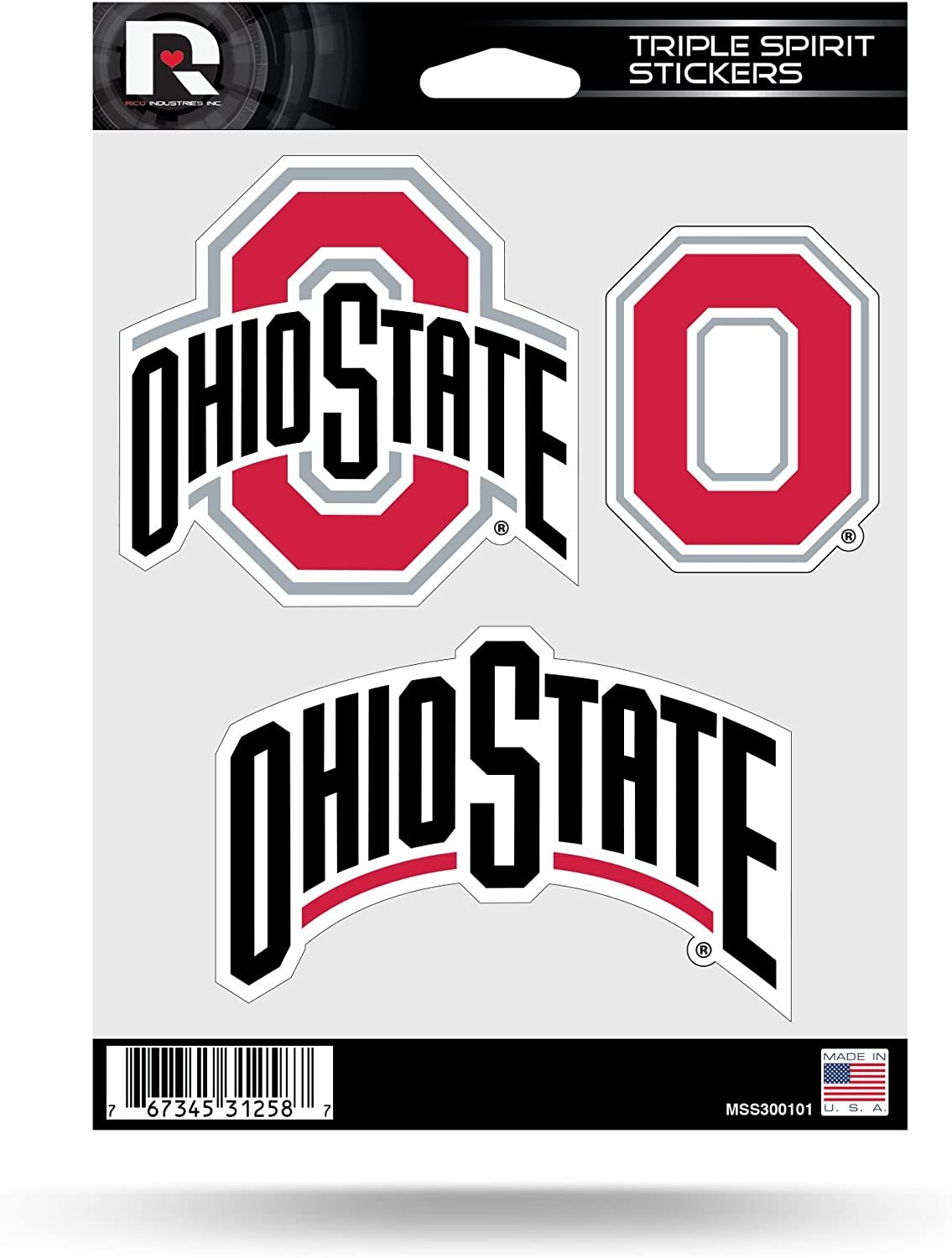 Ohio State Buckeyes Die Cut 3-Piece Triple Spirit Sticker Sheet