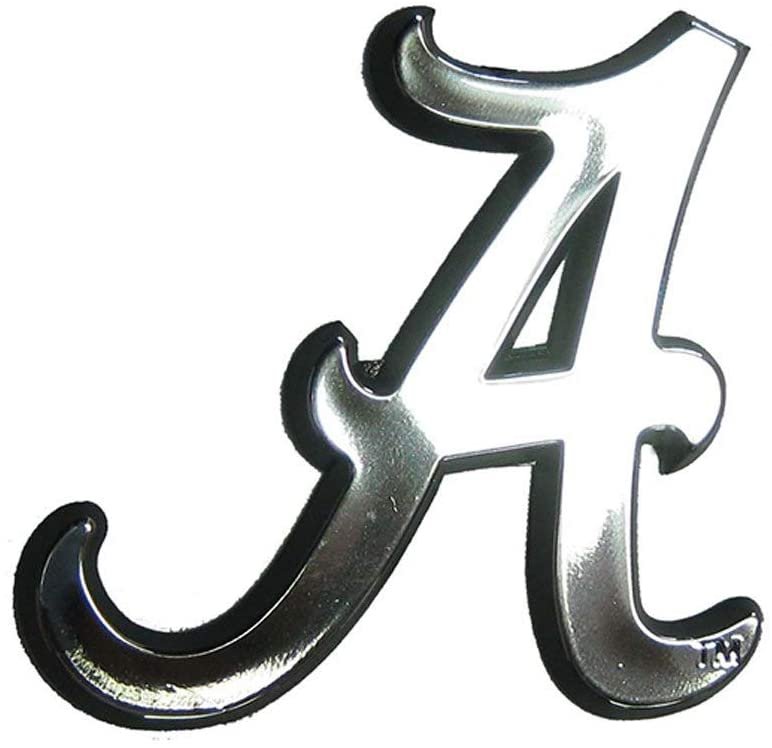 University of Alabama Crimson Tide Auto Emblem, Plastic Molded, Silver Chrome Color, Raised 3D Effect, Adhesive Backing 1