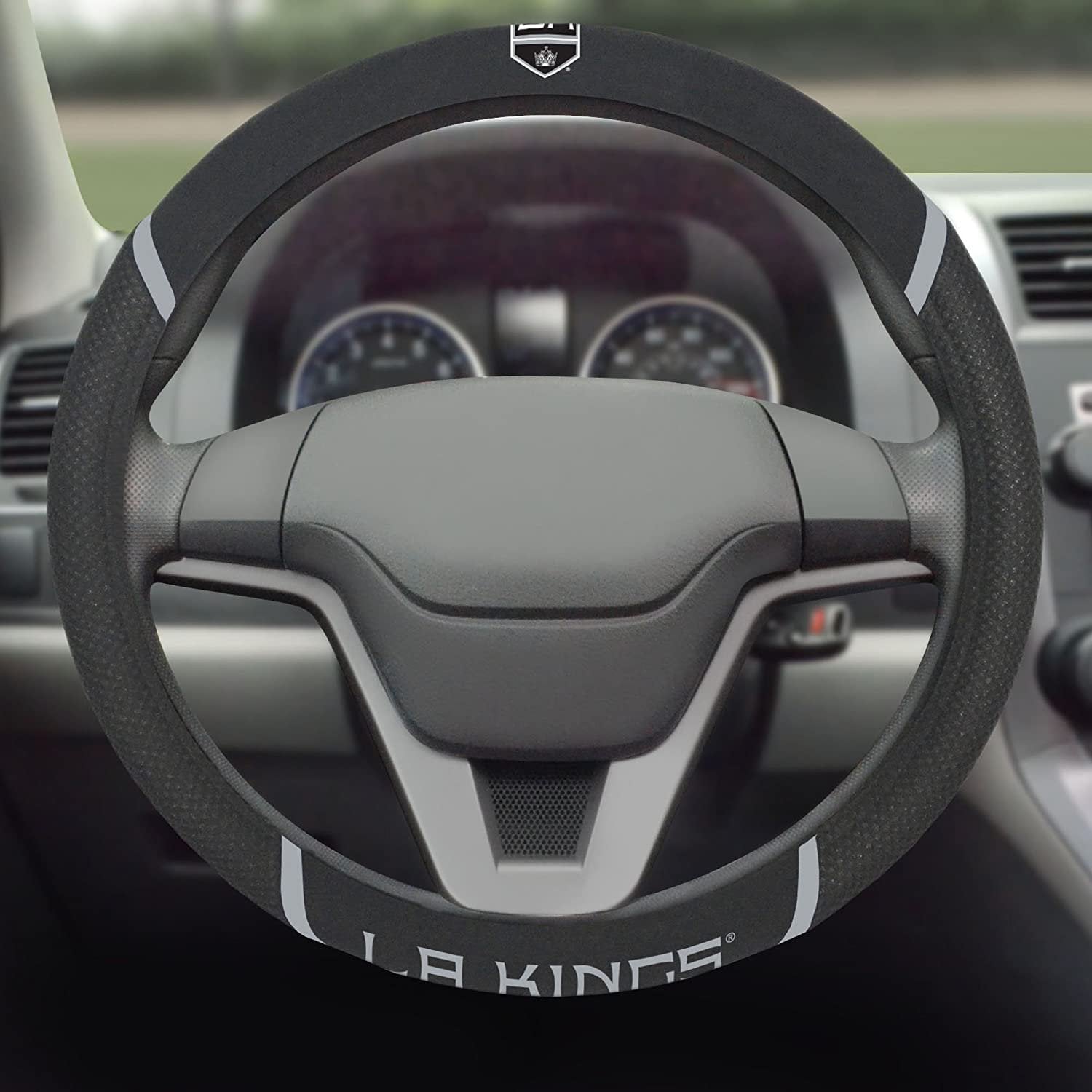 Los Angeles Kings Steering Wheel Cover Premium Embroidered Black 15 Inch 3