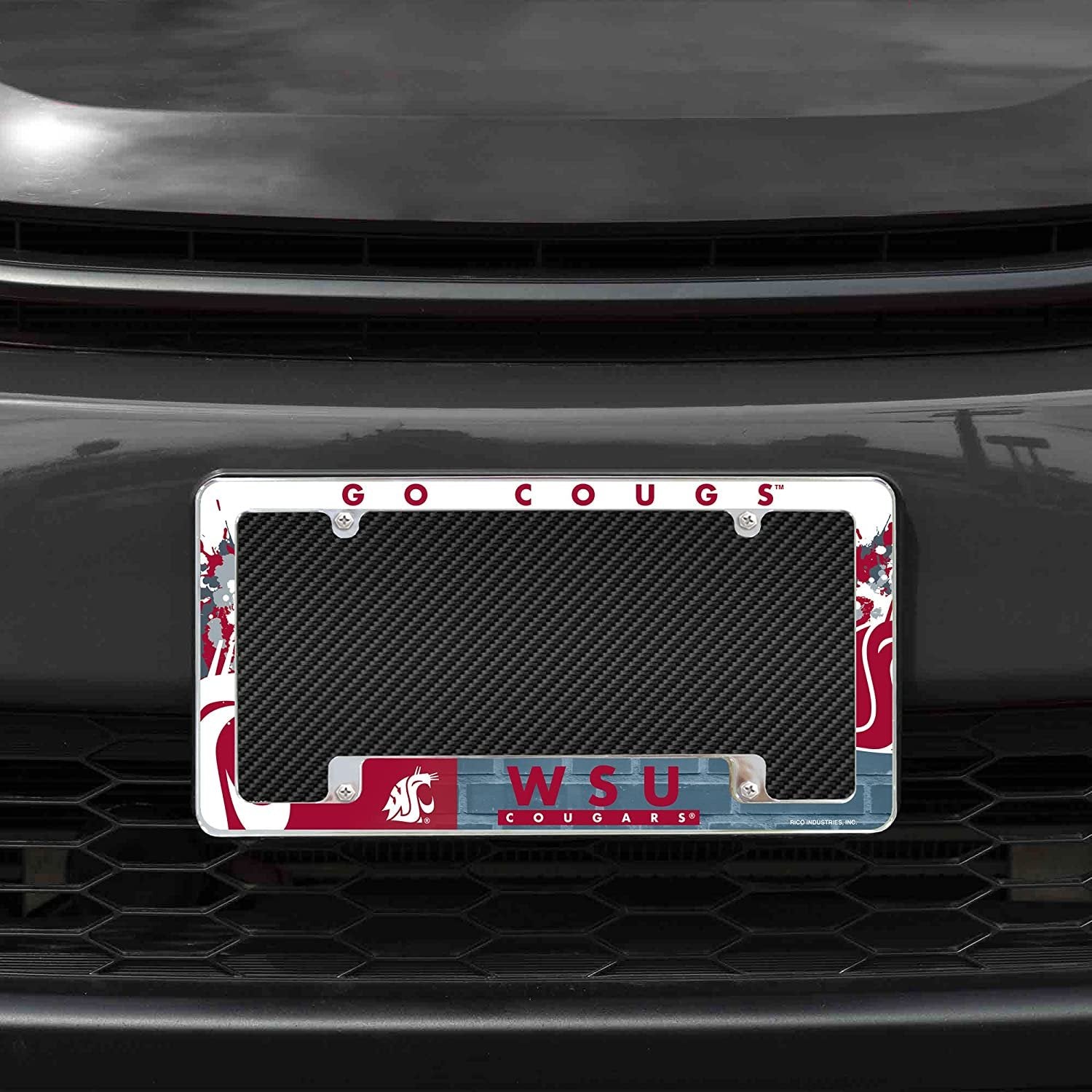 Washington State University Cougars Metal License Plate Frame Chrome Tag Cover All Over Design 6x12 Inch