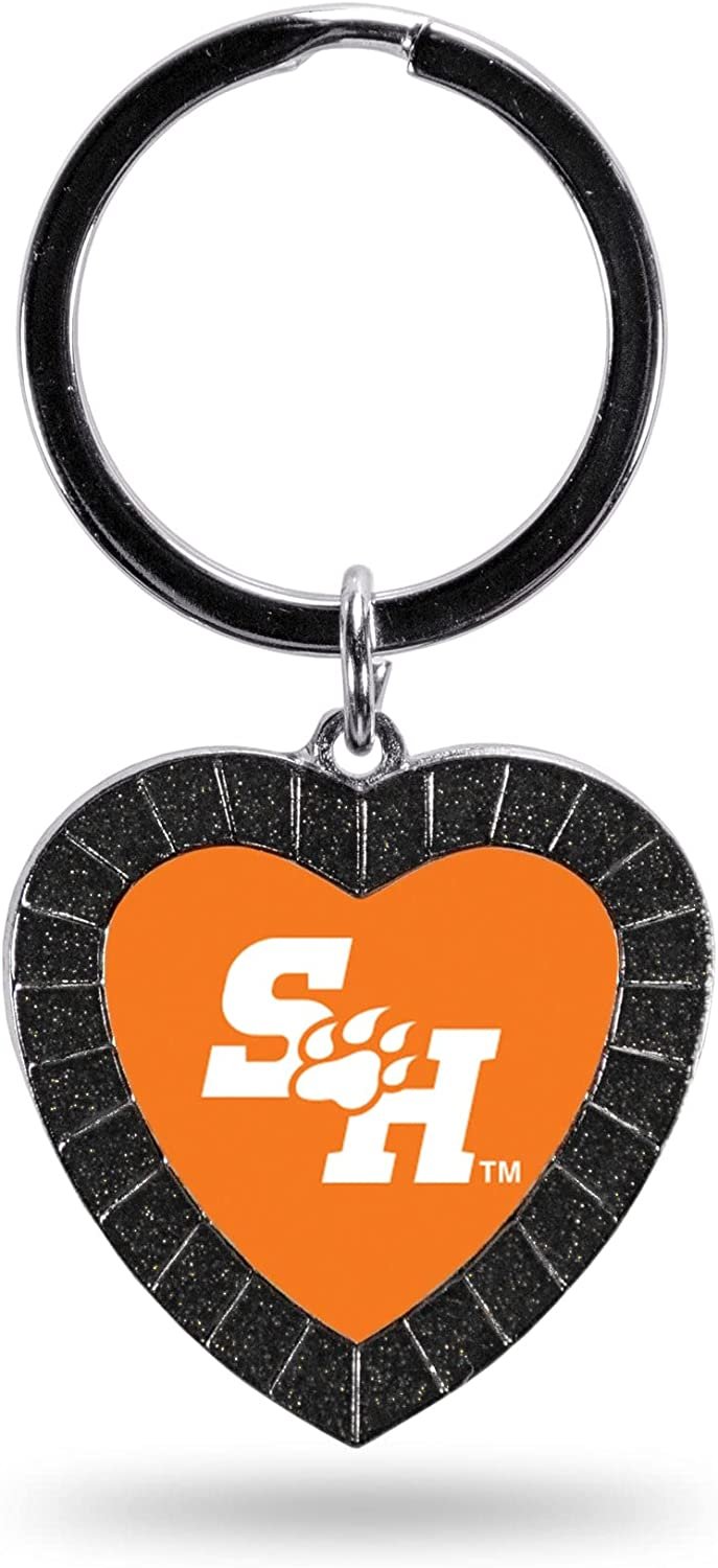 Sam Houston State University Bearkats Metal Keychain Team Color Rhinestone Heart Shape 3 Inch
