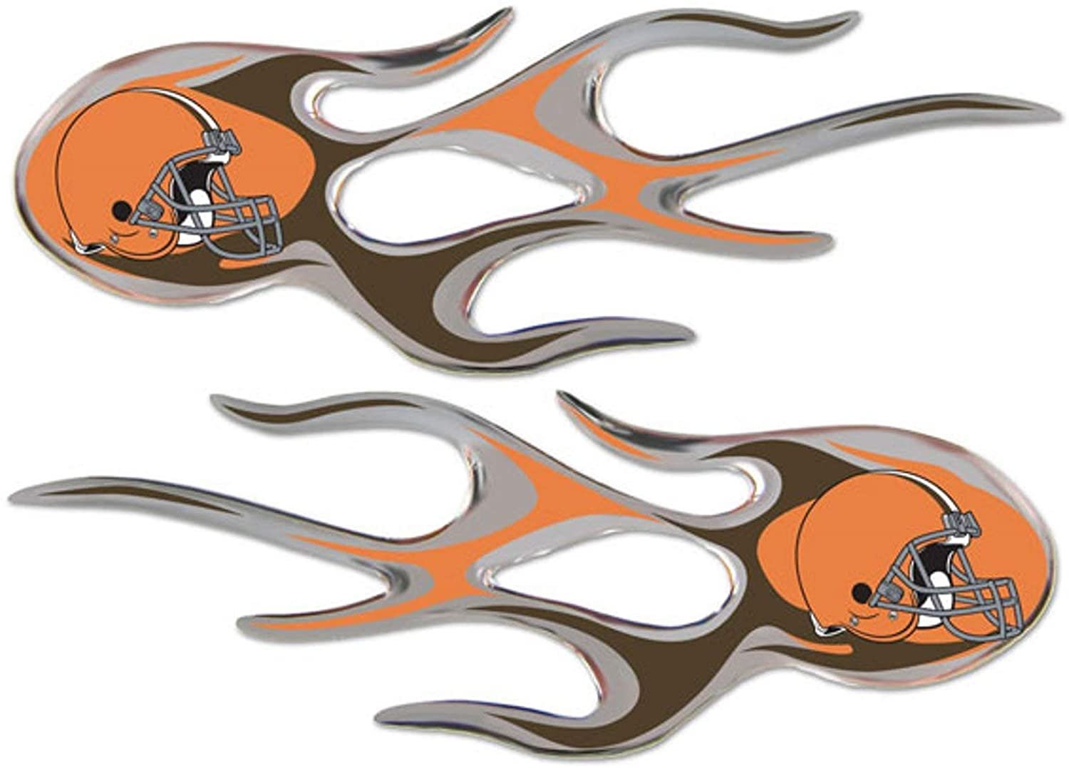 Cleveland Browns Pair of Decal Sticker Emblem, Air Puffed Raised, Micro Flame Design, Full Adhesive Backing, 2x5 Inch Each
