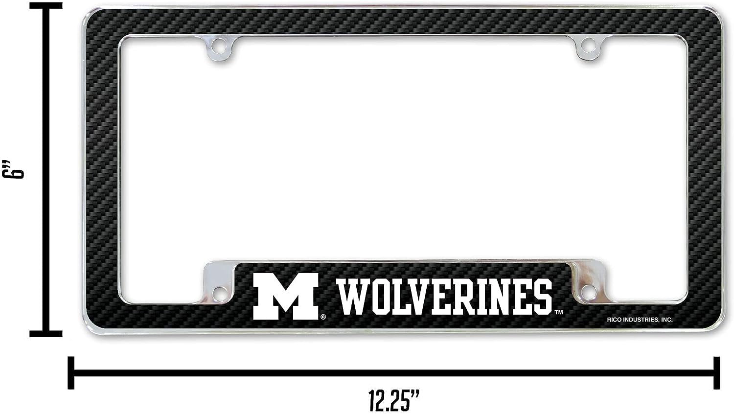 University of Michigan Wolverines Metal License Plate Frame Chrome Tag Cover 12x6 Inch Carbon Fiber Design 5