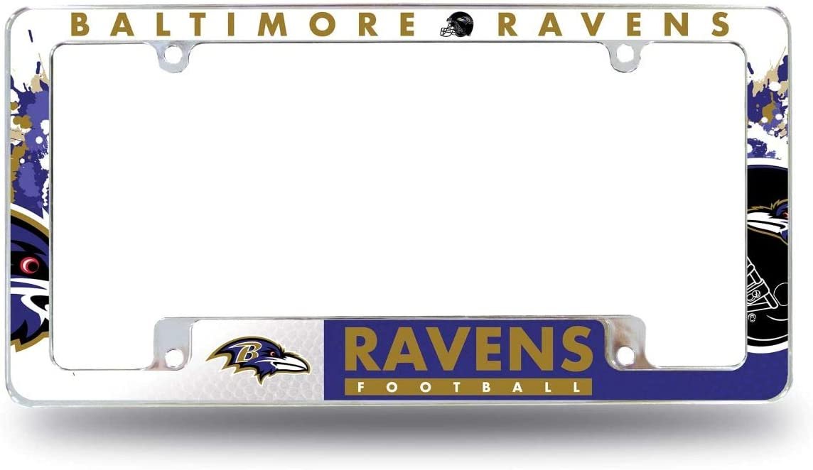 Baltimore Ravens Metal License License Plate Frame Tag Cover, All Over Design, 12x6 Inch 1