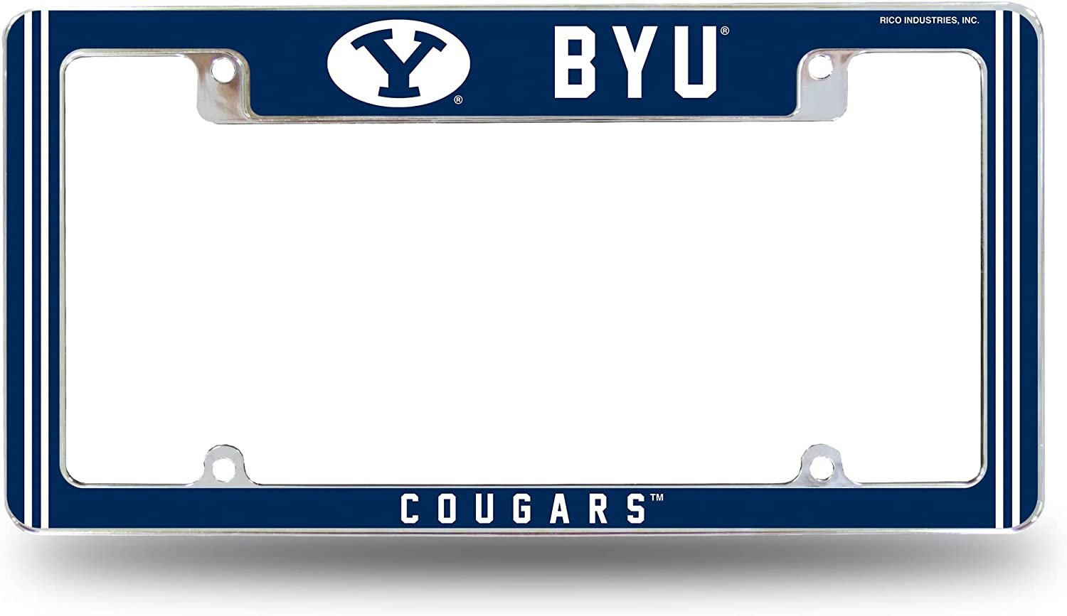 Brigham Young Cougars BYU Metal License Plate Frame Chrome Tag Cover Alternate Design 6x12 Inch